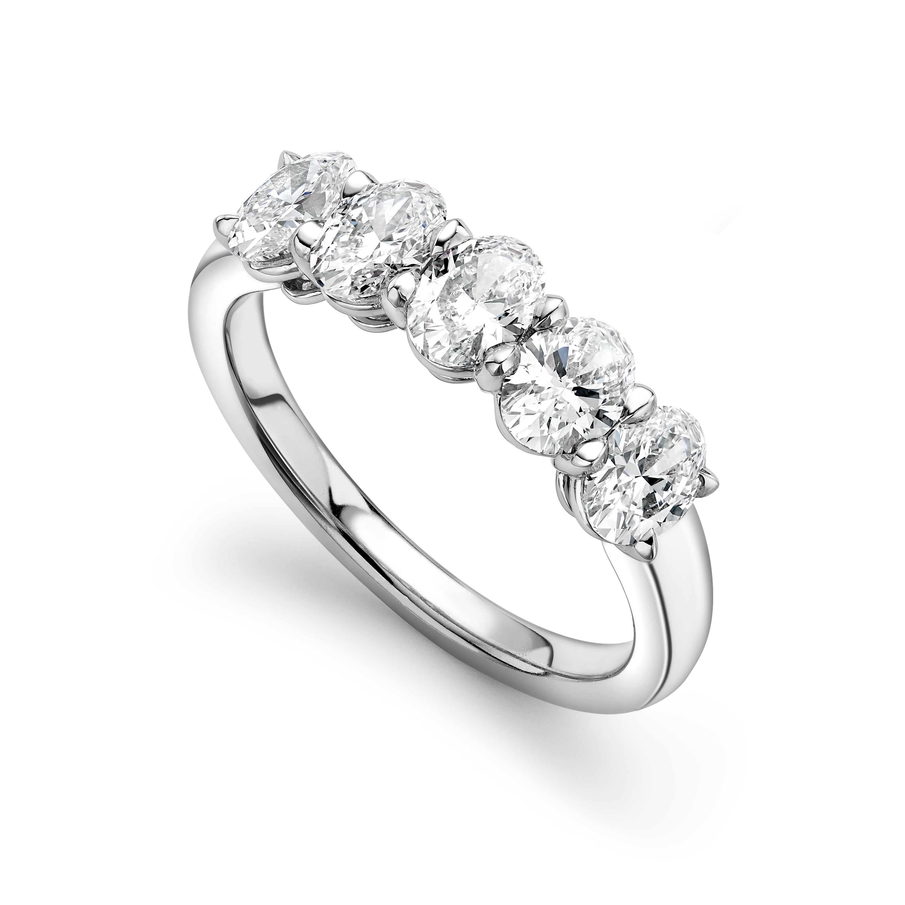 Oval Cut Diamond Five Stone Eternity Ring - Platinum